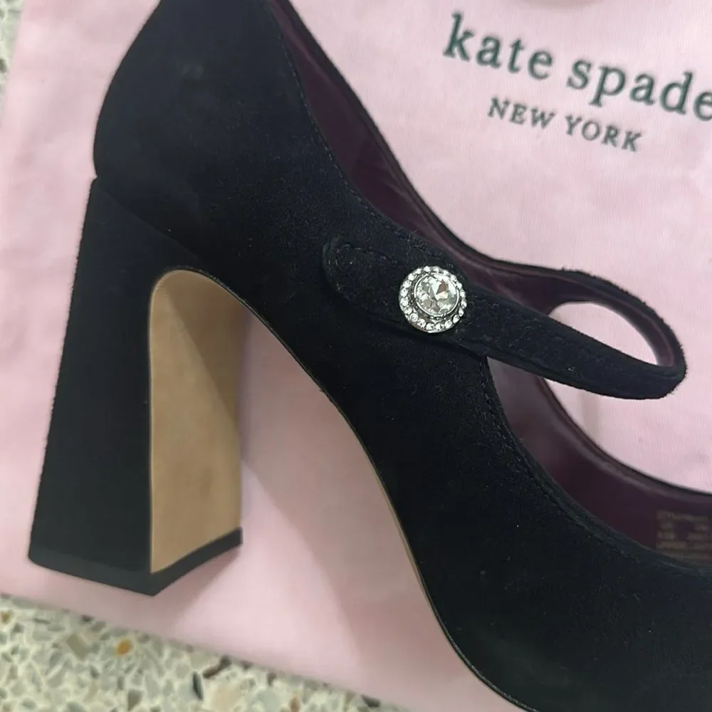 Kate Spade Maren pump Mary Jane rhinestone suede heel 9.5